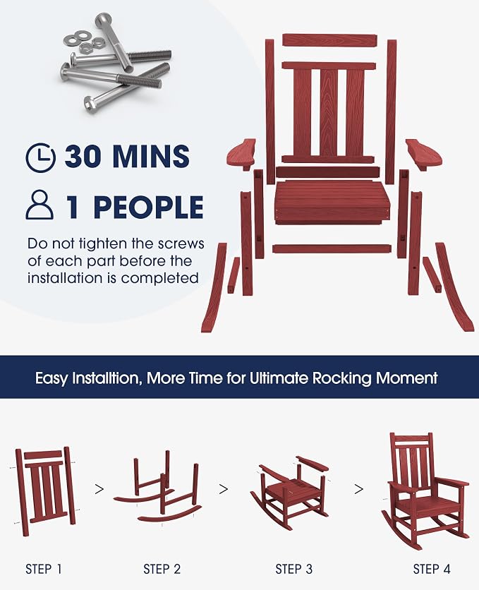 KINGYES Oversized Outdoor Rocking Chair Set of 2, All-Weather Patio Rocking - Image 8