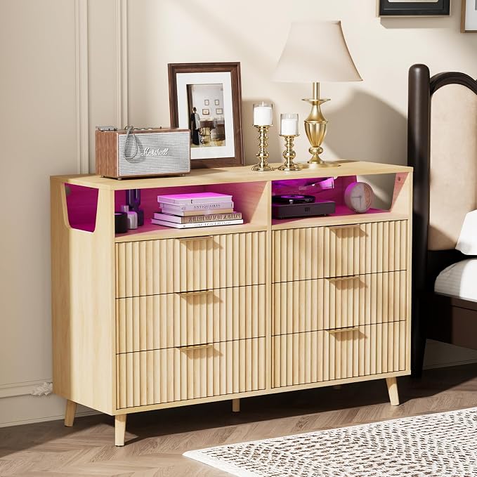 VINGLI Fluted Dresser Led, 6 Drawer Dresser - Image 9