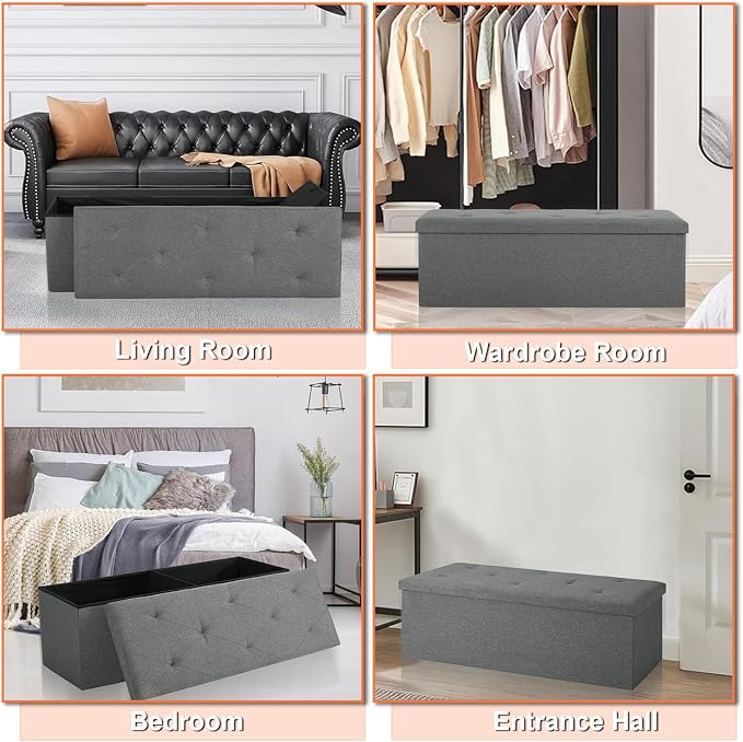 43 inch Storage Ottoman Bench, Folding Storage Bench Ottoman, - Image 9