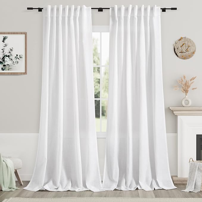 Nanspring White Linen Curtains 2 Panels Set by Nanspring