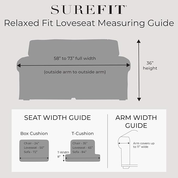 SureFit Cotton Duck Loveseat Box Cushion One Piece Slipcover, Furniture Cover - Image 3