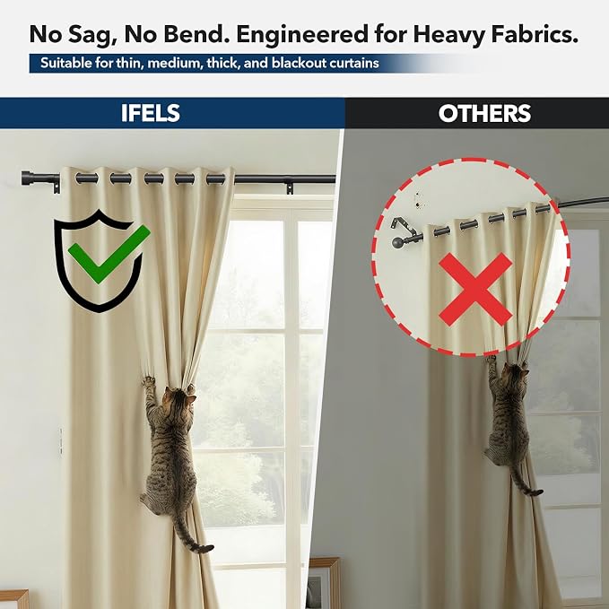 IFELS Heavy Duty Curtain Rods for Windows 72 to 144 Inch, 1 Inch Adjustable - Image 9