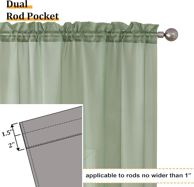 Aiyufeng Sage Green Sheer Curtains 63 inch Length 2 Panels Set - Image 5