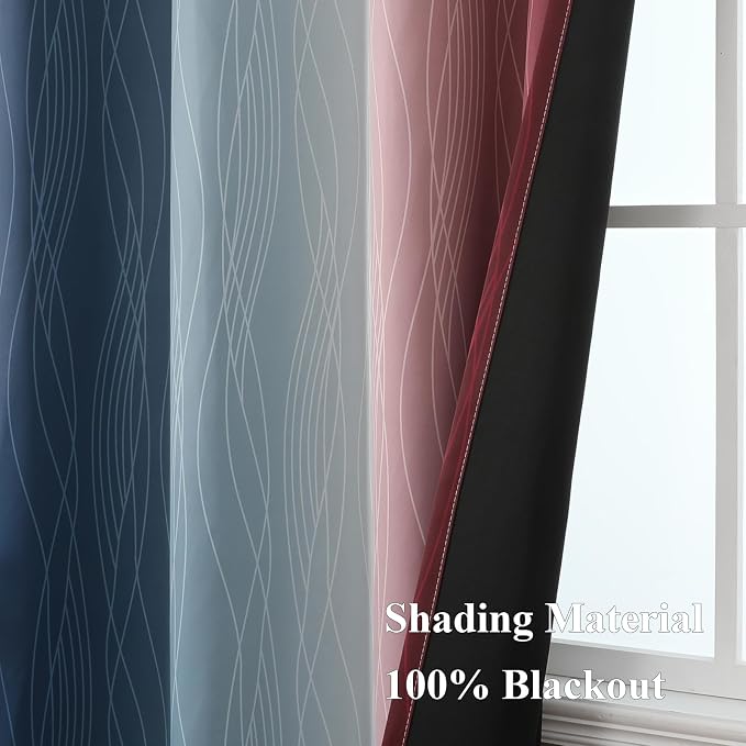 Estelar Textiler Navy Blue and Burgundy Red Ombre Blackout Curtains - Image 5