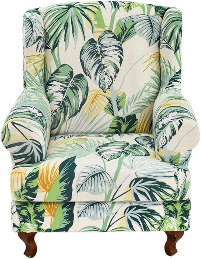 HAOYONG Wing Chair Slipcovers Stretch Wingback Chair Covers Printed 2 Pieces by HAOYONG