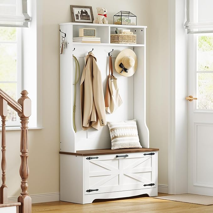 HOOBRO Hall Tree with Bench, Entryway Bench with Coat Rack and Shoe Cabinet - Image 2