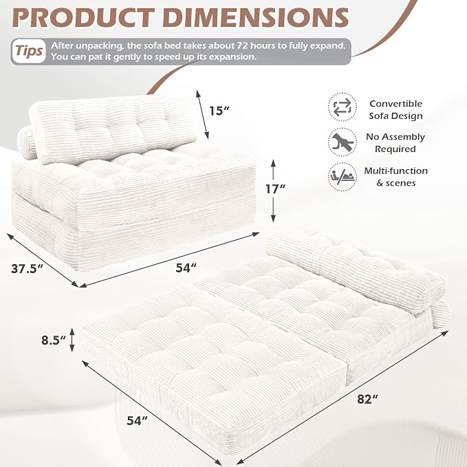 Folding Sofa Bed, Convertible Sleeper Chair - Image 2