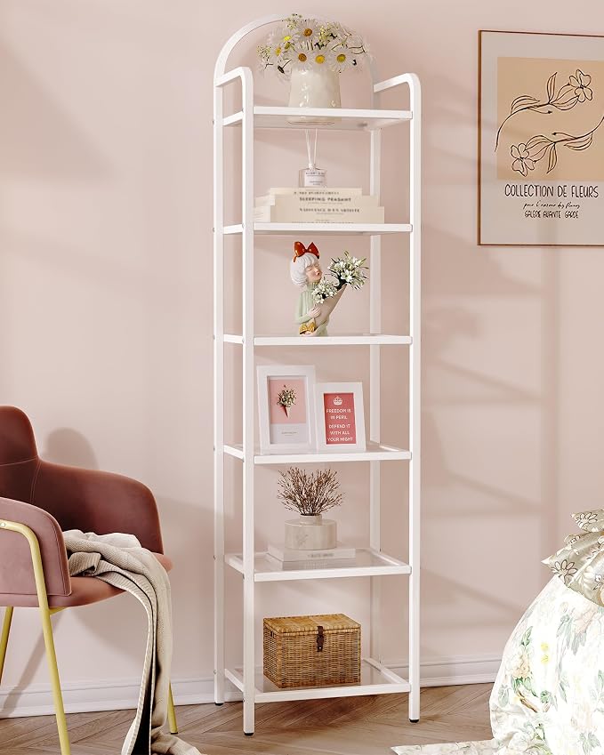 Hzuaneri Bookcase Bookshelf, Tempered Glass Bookshelves, Slim Shelving Unit - Image 4