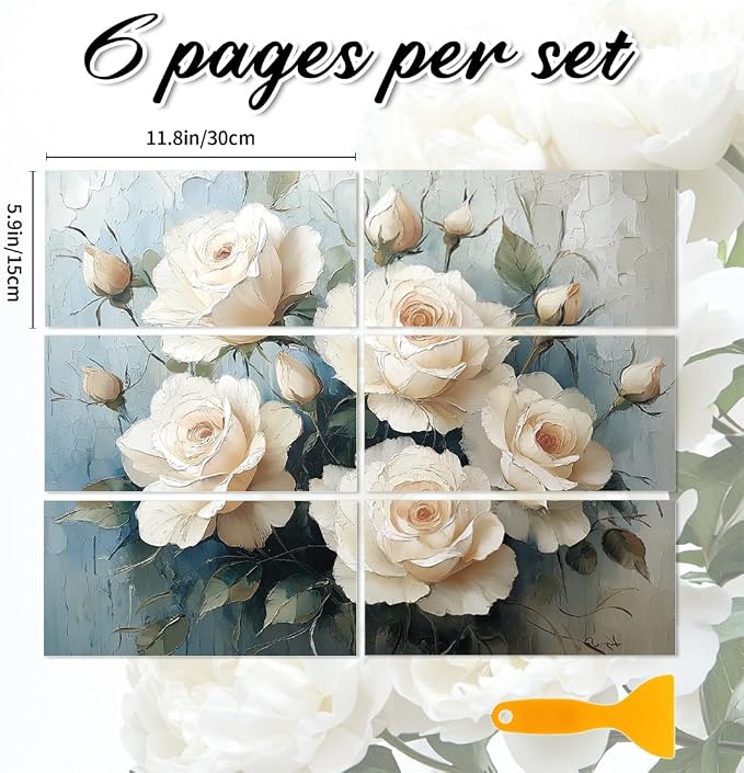 6 Sheets Large White Roses Rub on Transfers - Image 2