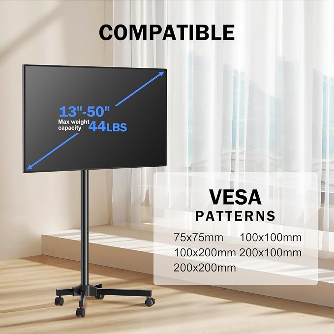 XINLEI Mobile TV Carts, Rotating Rolling TV Stand on Wheels - Image 6