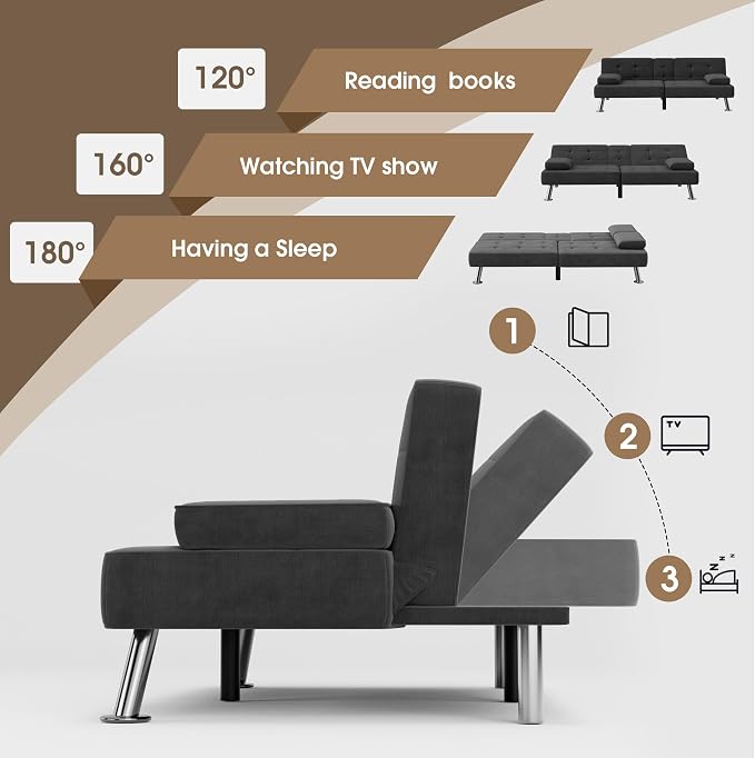 Flamaker Futon Sofa Bed Modern Folding Futon Set Linen Fabric Convertible - Image 4