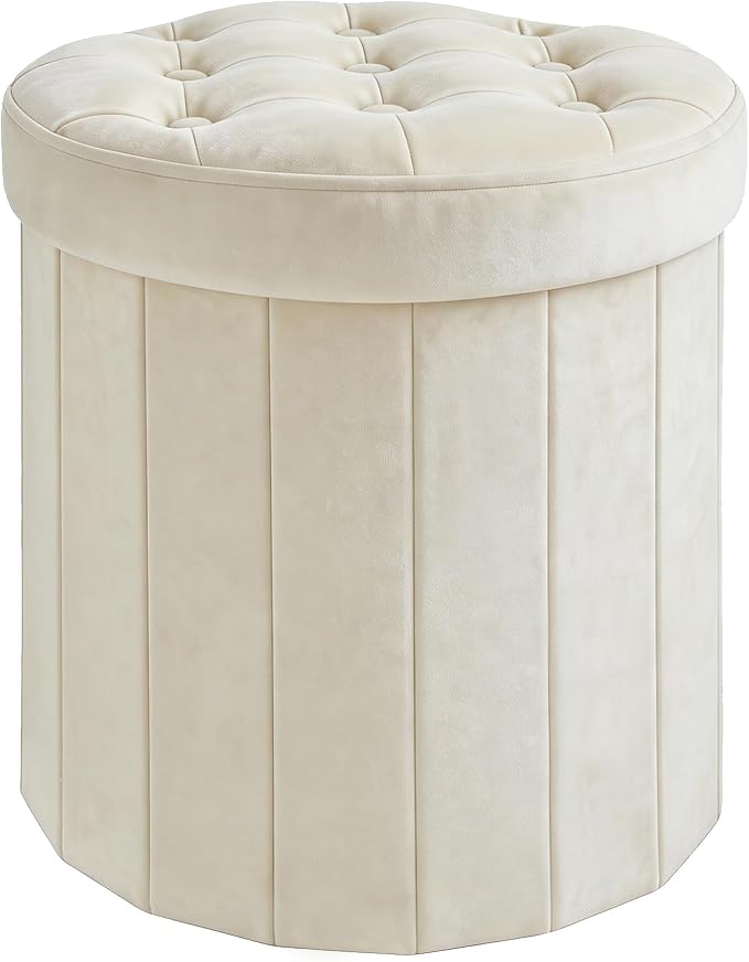 CAROLMADE Round Storage Ottoman, Velvet Folding Footrest Stool by CAROLMADE