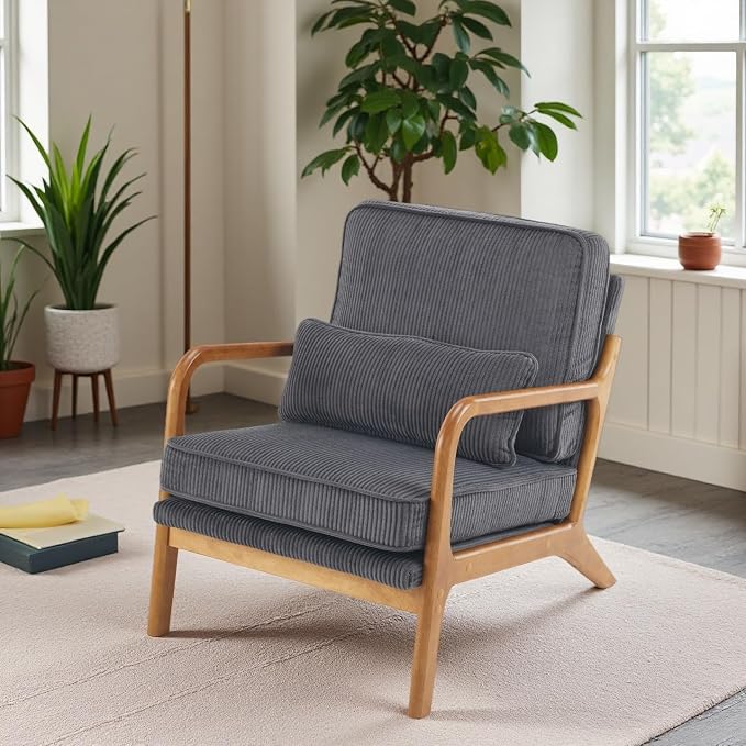 VINGLI Upgraded Premium Corduroy Accent Chair, Upholstered Arm Chair, Solid by VINGLI