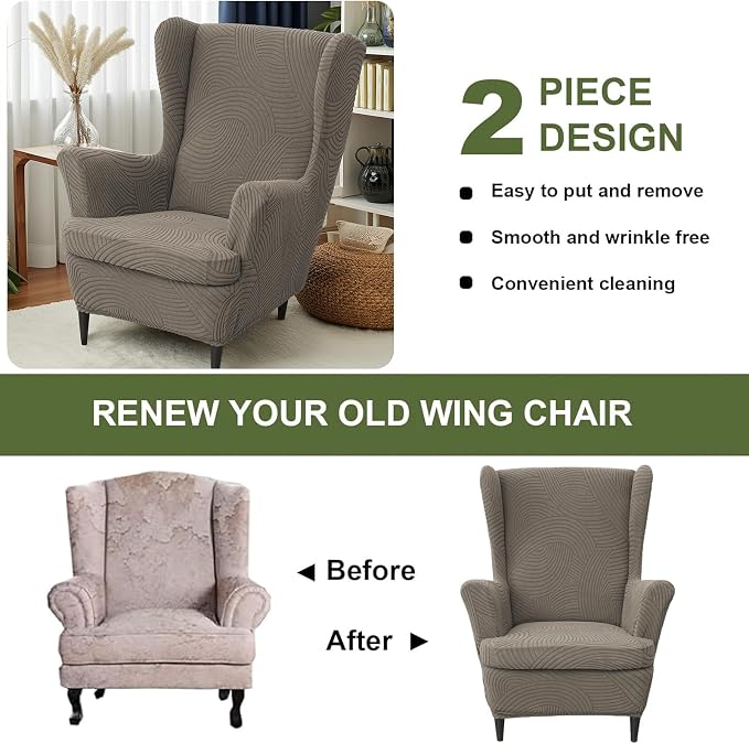 HAOYONG Wing Chair Slipcovers Printed Wingback Chair Covers 2 Pieces Wingback - Image 7