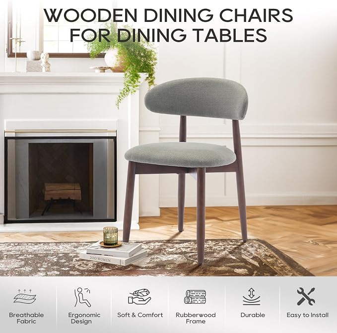 COLAMY Wooden Dining Room Chairs Set of 6, Modern Upholstered Fabric Dining - Image 6