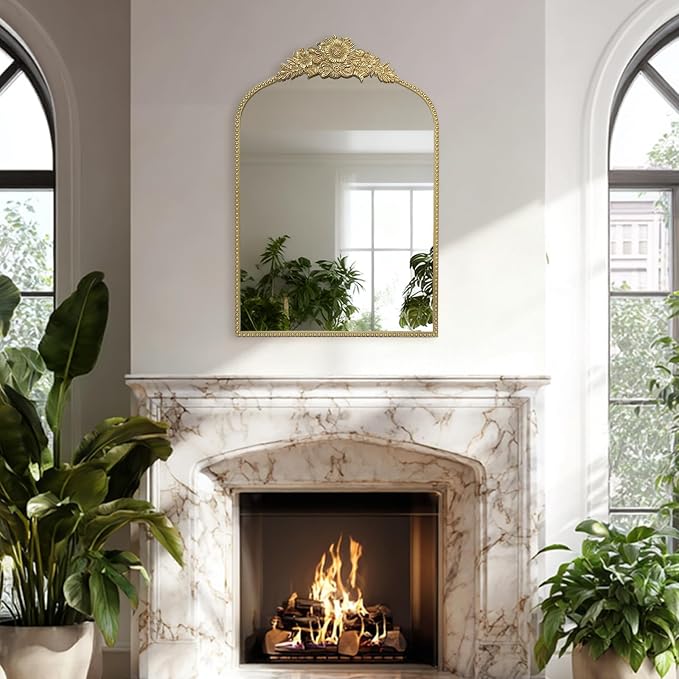 Arch Antique Gold Mirror, 24x36inch Baroque Style Vintage Metal Frame Wall - Image 5