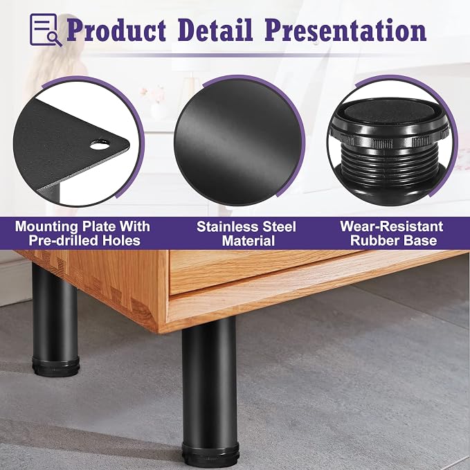16 Inch Metal Furniture Legs Stainless Steel Adjustable Legs Black Metal Legs - Image 3