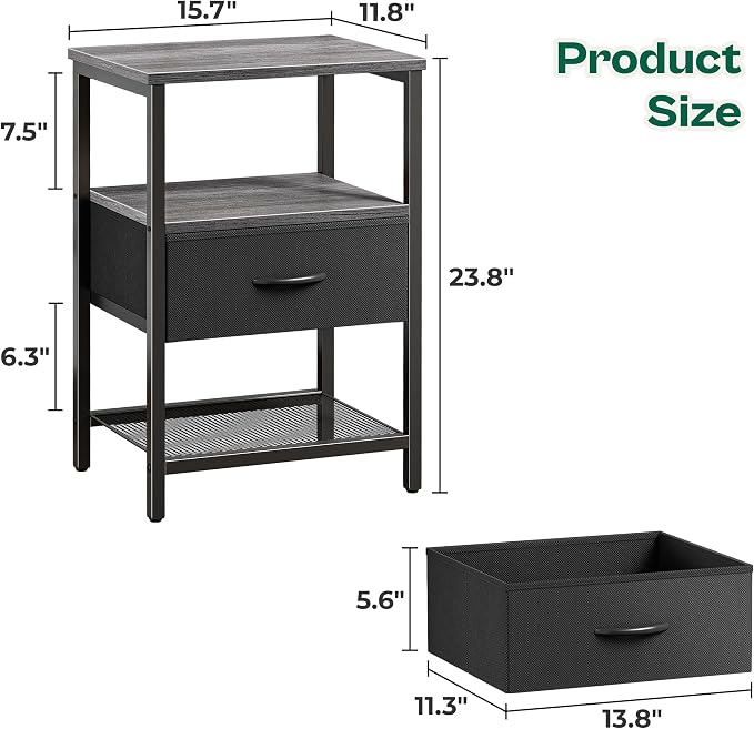 Huuger Night Stand with Fabric Drawer, Side Table with Mesh Shelf, Bedroom - Image 3