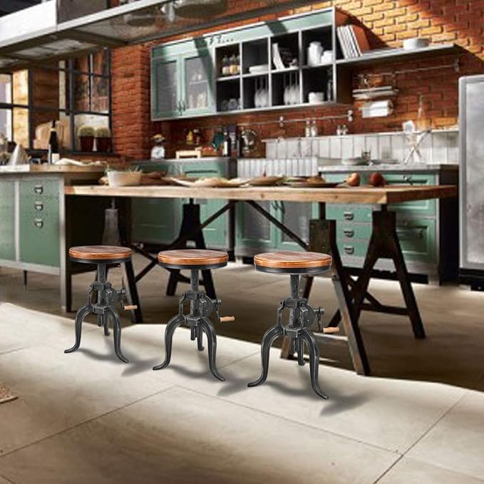 Topower Antique Industrial DIY Crank Stool Cast Iron Three-Legged Chair Bar - Image 8