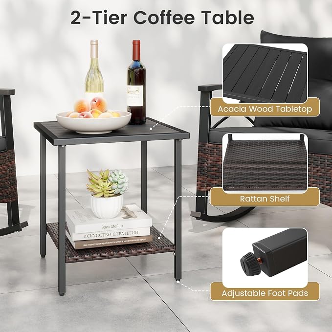 Tangkula 3 Piece Rattan Rocking Chair Set, Patio Rocker Bistro Set - Image 7
