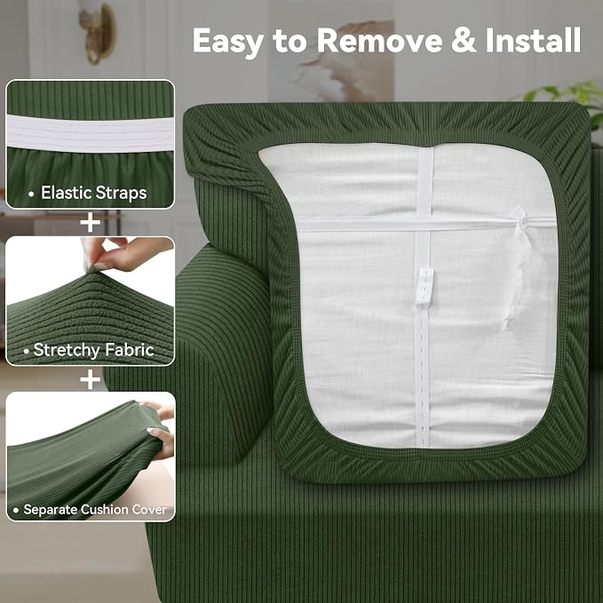 Waterproof Loveseat Cover 3-Piece Set Striped Slipcover - Image 4