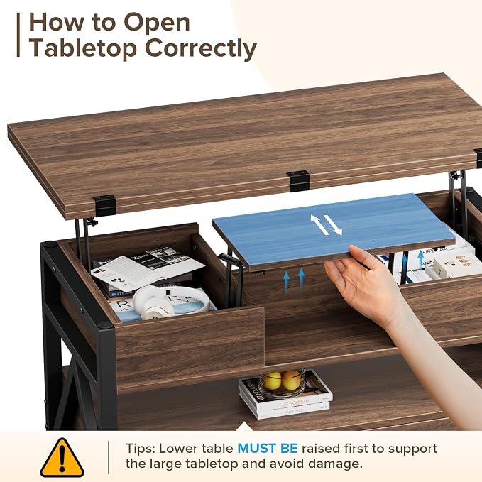 Memobarco 40" Lift Top Coffee Table, 4 in 1 Multi-Function Lift Coffee Tables - Image 6