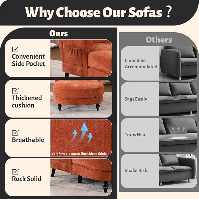 Chaise Lounge Chair Indoor, 59.8"Oversized Couch Reading Chairs, Chenille - Image 5