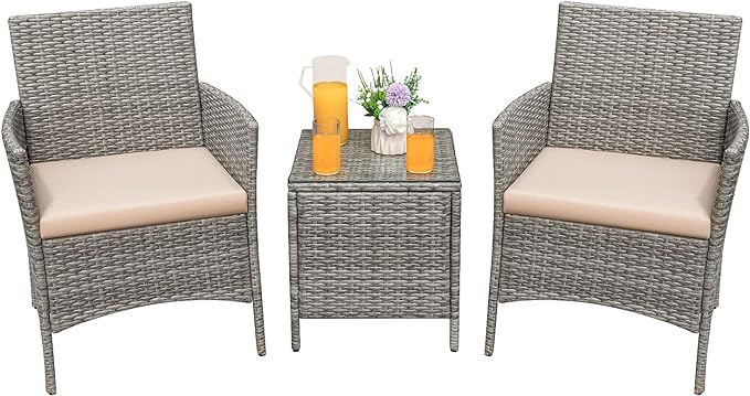 Greesum 3 Pieces Patio Furniture Sets Outdoor PE Rattan Wicker Chairs by BuynowfromGreesum