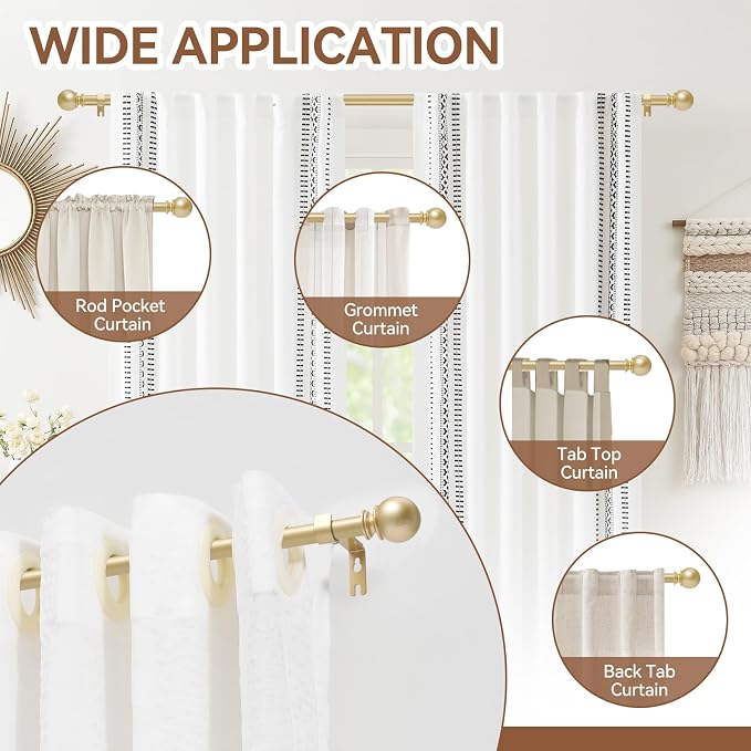 Gold Curtain Rod for Windows 48 to 84 or 88 Inch, 2 Pack 5/8 Inch Diameter - Image 6