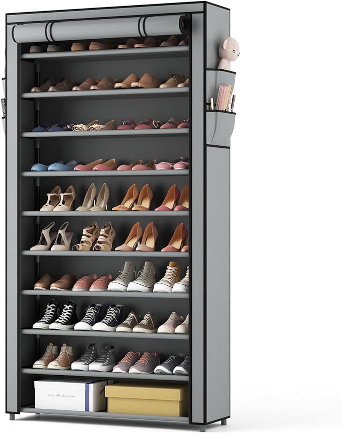 ROJASOP Shoe Rack with Covers, Stackable 10 Tier Tall Shoe Shelf Storage 50-55 by ROJASOP