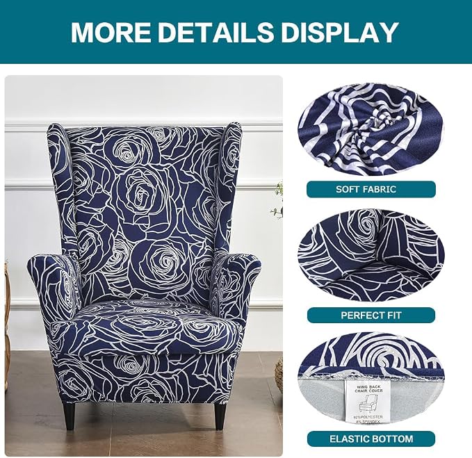 KRFOONN Wingback Chair Covers Slipcovers 2 Piece Stretch Wing Chair Covers - Image 2