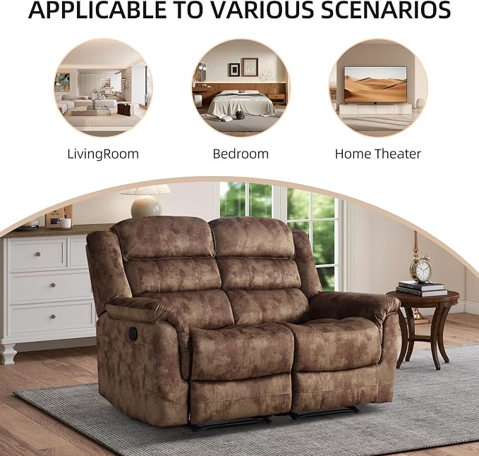 EBELLO 2 Pieces Loveseat Reclining Couch Furniture Set, Soft Fabric Manual - Image 6