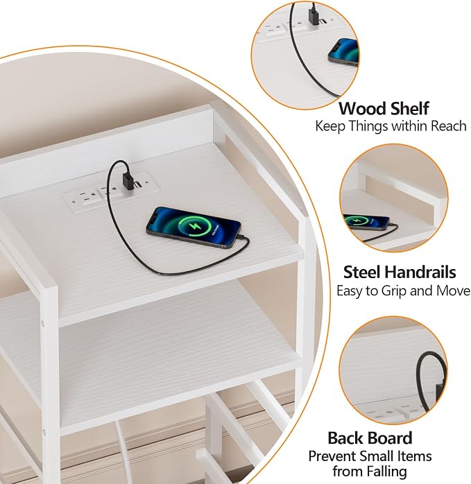 Furnulem White Nightstand with Charging Station, Night Stand Side Table with - Image 7