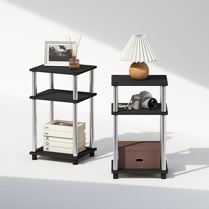 Furinno Just 3-Tier Turn-N-Tube Open Storage Nightstand, Stainless Steel Tubes - Image 6