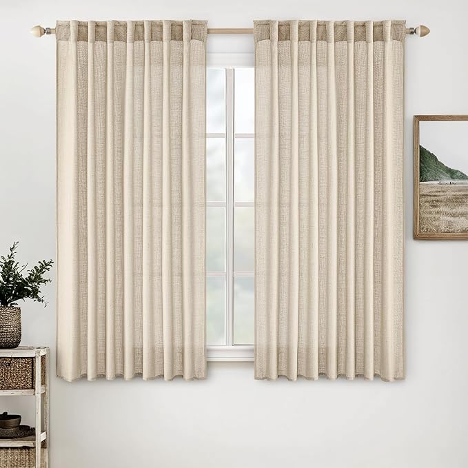 MIULEE Light Taupe Linen Curtains 45 Inch Length 2 Panels by MIULEE