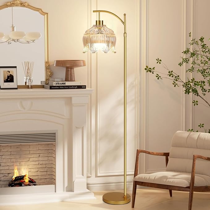 QIYIZM Flower Floor Lamp for Living Room, Glass Mid Century Modern Brass Tall - Image 8