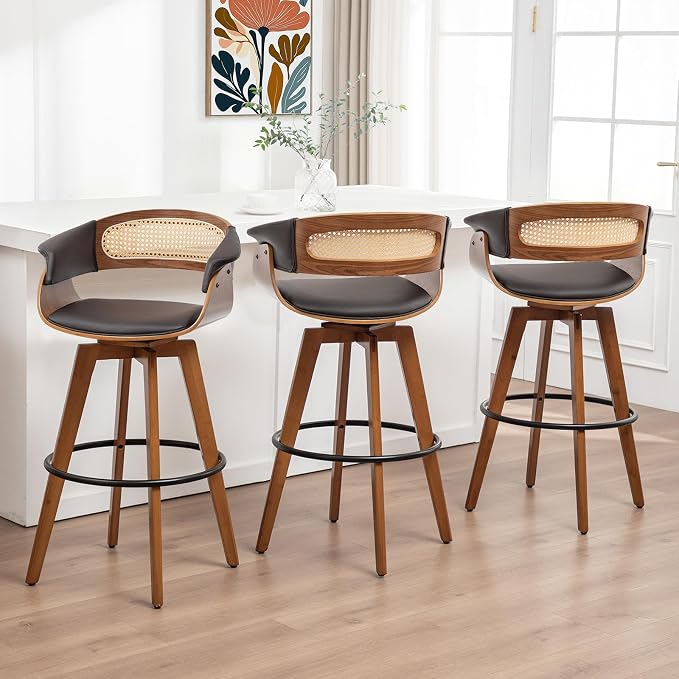 Set of 3 Rattan Swivel Bar Stools by KUNZENTLIVING