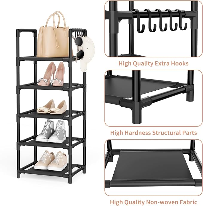 LANTEFUL Narrow Shoe Rack 5 Tier Shoe Shelf Storage - Image 4