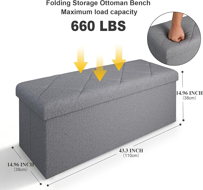 43 Inches Folding Storage Ottoman Bench - Image 3