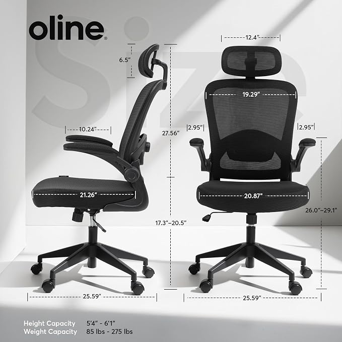 Oline ErgoAir Ergonomic Office Chair – Adjustable Lumbar Support, Flip-Up - Image 3