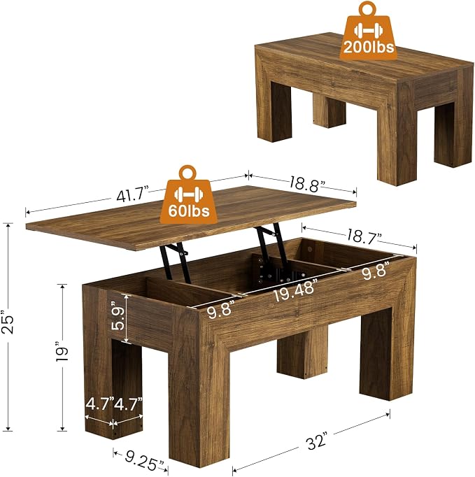 FABATO 41.7'' Lift Top Coffee Table, Wooden Rectangle Coffee Table - Image 2