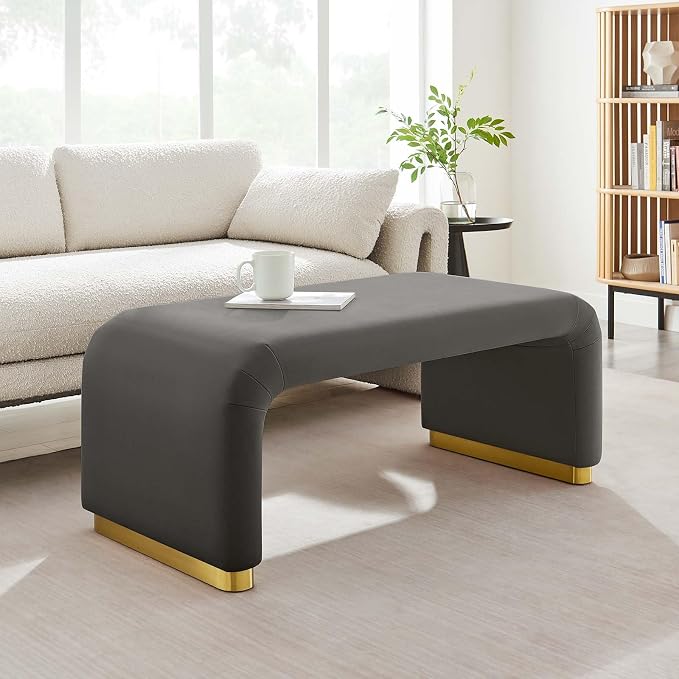 Modway EEI-6735-BRA-STG Koda Performance Velvet Waterfall Ottoman, Brass Storm - Image 2