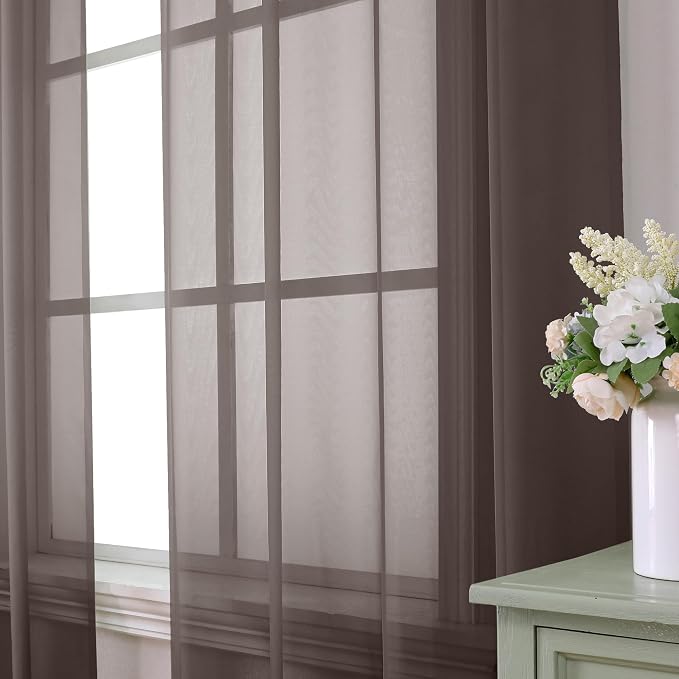 Aiyufeng Chocolate Sheer Curtains 72 Inches Long 2 Panels, Solid Voile Top Dual - Image 2