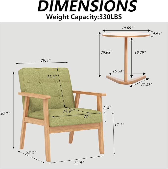 Modern Accent Chair with Wooden Table, Upholstered Linen Fabric Leisure Chair - Image 2