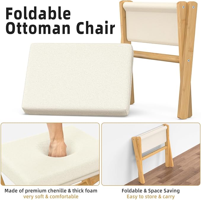 BAMBOOHOMIE Foldable Foot Stool Ottoman, Modern Foot Rest - Image 5