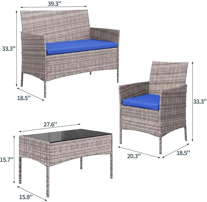 4-Piece Outdoor Furniture Set, PE Rattan Wicker Chairs - Image 2