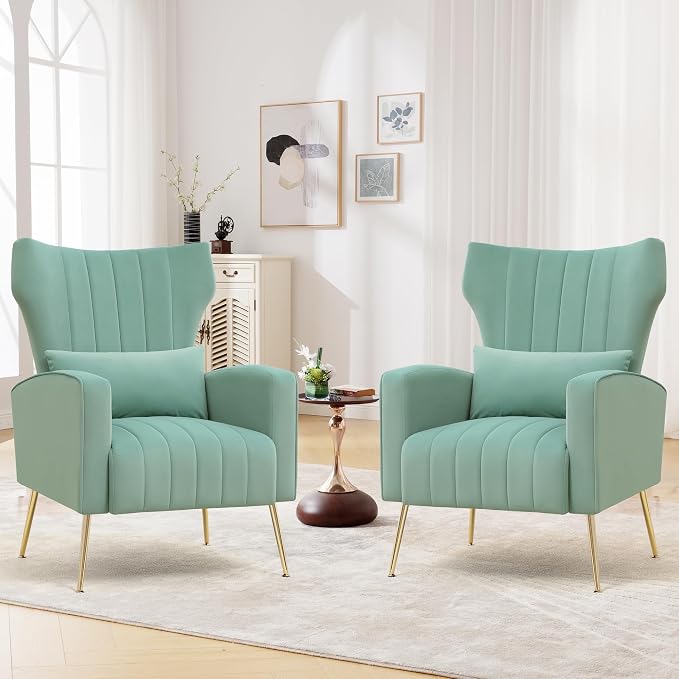 Accent Chairs Set of 2, Upholstered Living Room Chairs, High Back Arm Chairs by YUUIJOAA