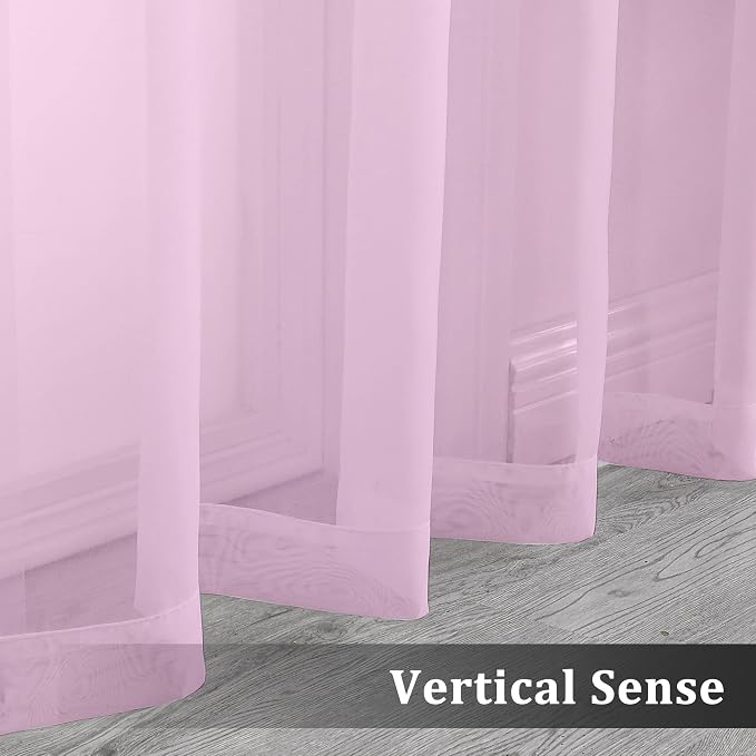 OVZME 2 Pack Pink Sheer Curtains 63 Inch Length, Light Filtering Window Curtain - Image 5