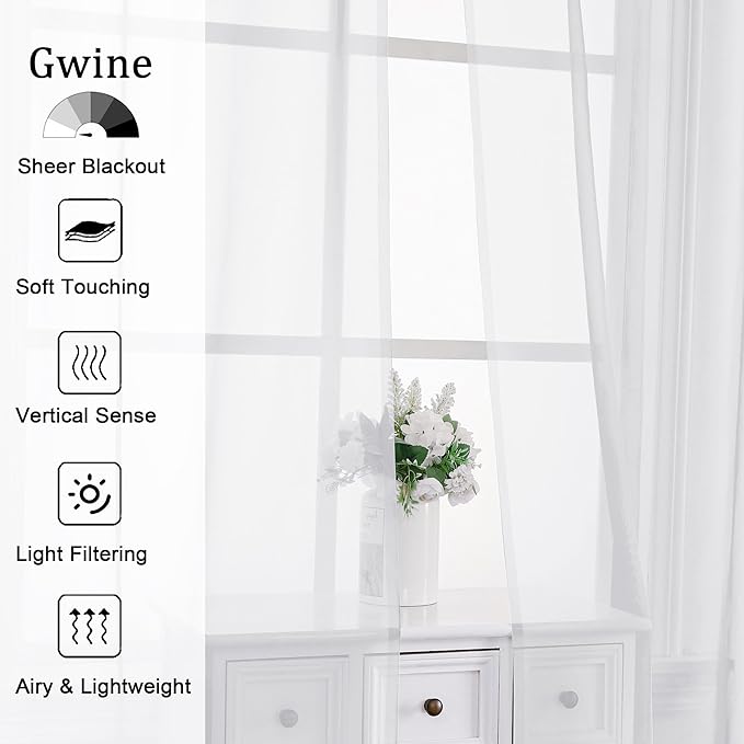 Gwine Sheer Curtains 2 Panels Set - Image 2