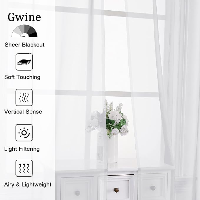 Gwine White Sheer Curtains 63 Inch Length - Image 2
